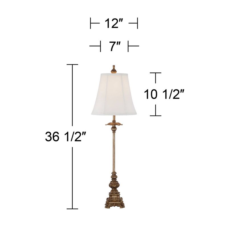 Regency Hill Juliette Traditional Buffet Table Lamps 36 1/2" Tall Set of 2 Antique Gold Ornate Base White Bell Shade for Bedroom Living Room Bedside, 4 of 6