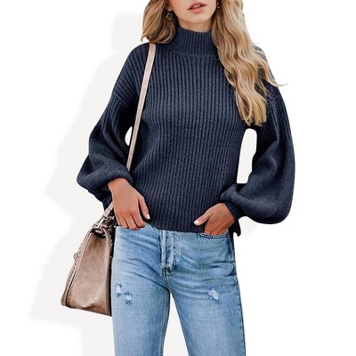 Anna-Kaci Women's Long Sleeve Ribbed Knit Sweater with Drop Shoulder Design