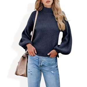 Anna-Kaci Women's Long Sleeve Ribbed Knit Sweater with Drop Shoulder Design - 1 of 4