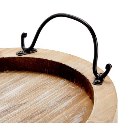 Rustic Oval Wooden Serving Tray with Black Handles