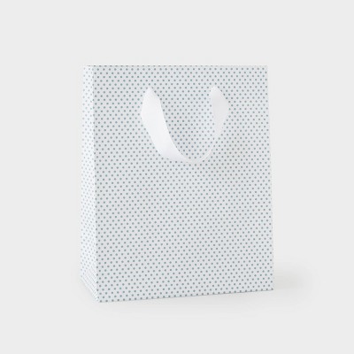 Sparkle and Bash 25 Pack Small Gift Bags with Handles - White Paper Bags with Gold Foil Polka Dots for Birthday, Wedding (5.5x3x9 in)