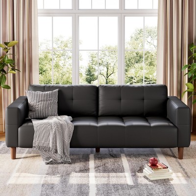 3-Seater Sofa Couch, 83" Wide Faux Leather Sofa Couch with Spring Cushion, Modern Sofa with Deep Seats
