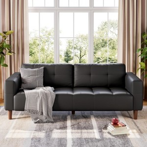3-Seater Sofa Couch, 83" Wide Faux Leather Sofa Couch with Spring Cushion, Modern Sofa with Deep Seats - 1 of 4