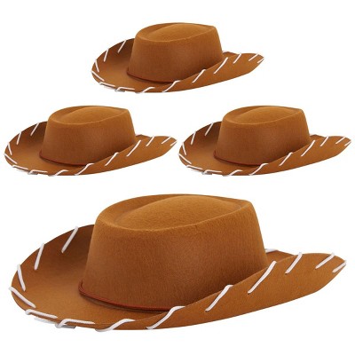 Zodaca 4 Pack Brown Felt Cowboy Hat for Cosplay, Halloween Party Decorations