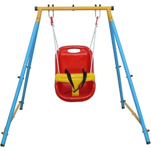 Indoor Outdoor Playground Swing Playset, Metal Swing Set with Safety Belt, for Backyard - 1 of 4