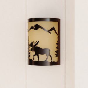 VAXCEL Yellowstone 1 Light Bronze Rustic Moose Tree Flush Indoor Outdoor Wall Sconce - 1 of 4
