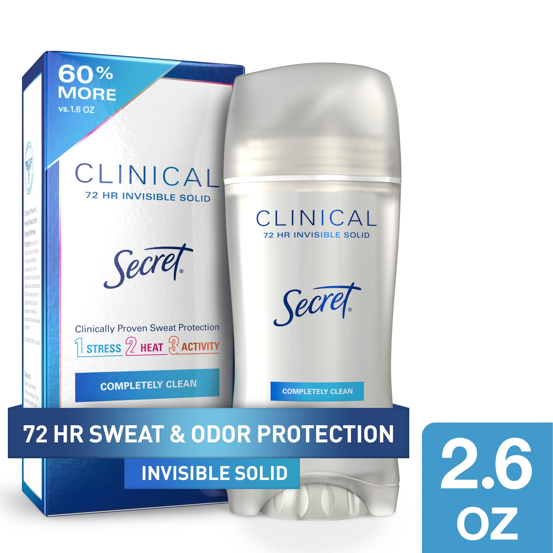 Secret Clinical Strength Completely Clean Invisible Solid Antiperspirant & Deodorant for Women - 2.6oz