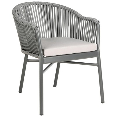 Gray Rope and Wicker Dining Arm Chair with Cushions