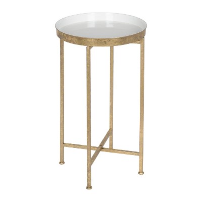 White and Gold Round Metal Foldable Tray Accent Table