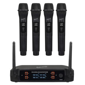 Supersonic® 4-Channel 2.4-GHz Wireless Microphone System with 4 Handheld Microphones and Receiver, SC-909 in Black - 1 of 4