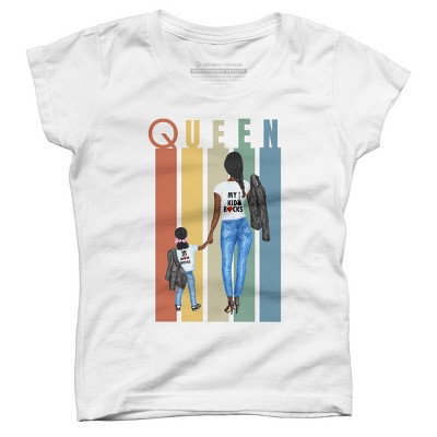 Girl's Design By Humans Mother's Day Black Mom Queen Retro Stripes By duron4 T-Shirt - White - Small