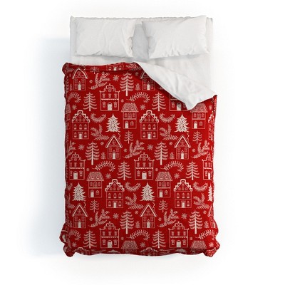 Pimlada Phuapradit Christmas village Red Comforter + Pillow Sham(s) - Deny Designs