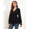 Clearlove Womens Embroidered V Neck Blouse Long Sleeve Shirts Peplum Waist Tops with Poet Sleeve - Black,X Large - 4 of 4
