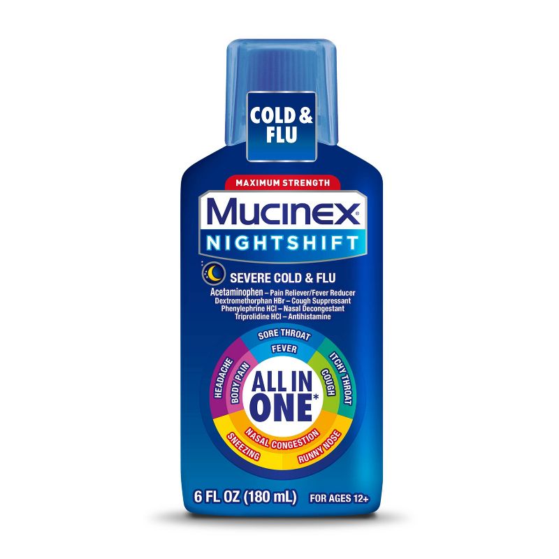 Mucinex Max Strength Severe Cold &#38; Flu Medicine Nighttime - Liquid - 6 fl oz, 1 of 5
