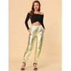 INSPIRE CHIC Women's Metallic Shiny Sparkle Elastic Waist Pants - 3 of 4