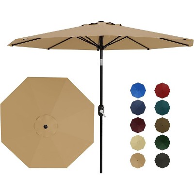 15Ft Rectangular Patio Umbrella with Base Large Patio Umbrella with Crank Handle, UV Resistant, Suitable for Outdoor Markets, Backyard, Poolside-Beige