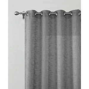 Kate Aurora 2 Piece Heavy Woven Heavy Duty Linen Styled Grommet Top Window Curtain Panels - Gray - 1 of 4