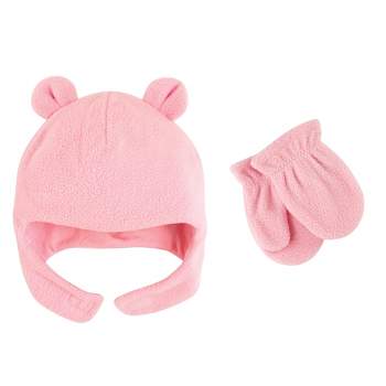 Luvable Friends Toddler Girl Beary Cozy Hat and Mitten Set 2pc