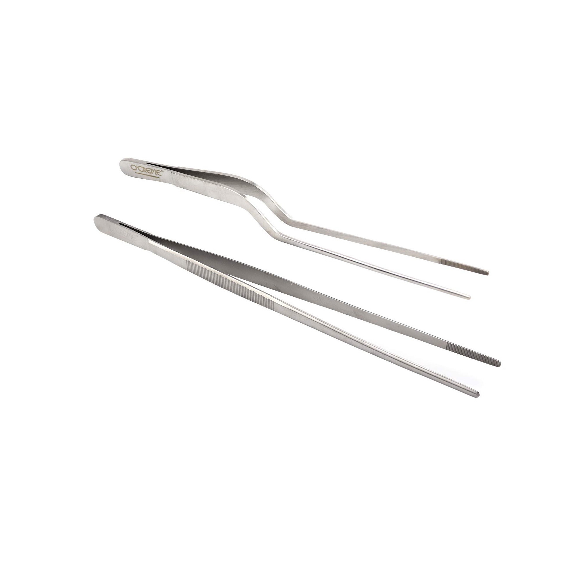 Culinary Stainless Steel Tweezer Tongs Set of 2 - Silver