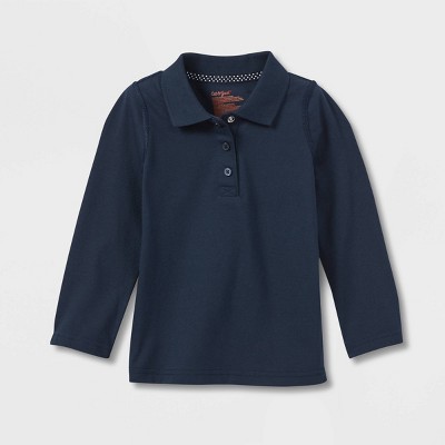 Image of Toddler Girls' Adaptive Long Sleeve Polo Shirt - Cat & Jack™ Navy 2T