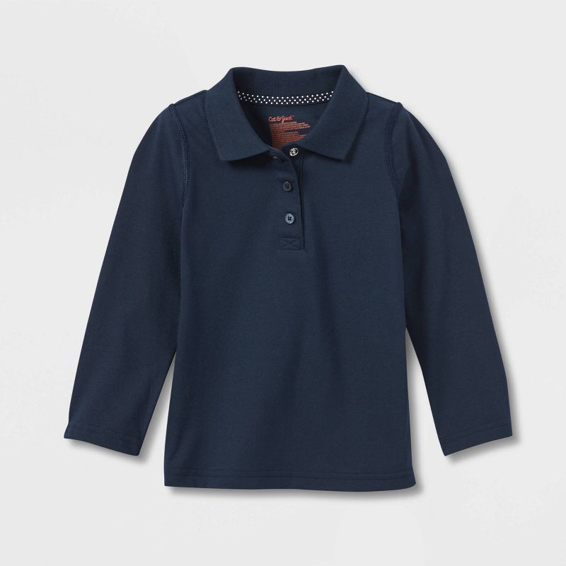 Toddler Girls' Adaptive Long Sleeve Polo Shirt - Cat & Jack™ Navy, 1 of 4