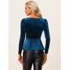 INSPIRE CHIC Women's Elegant Sweetheart Neck Long Sleeve Velvet Peplum Top - 3 of 4
