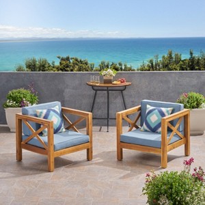Christopher Knight Home Brava Outdoor Acacia Wood Club Chairs with Water Resistant Cushions (Set of 2) - 1 of 4