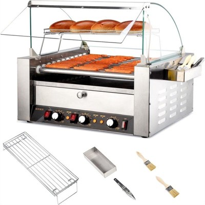 Winado 11 Rollers 2,000W 110V 30 Hot Dog Roller Grill with Cover and Bun Warmer