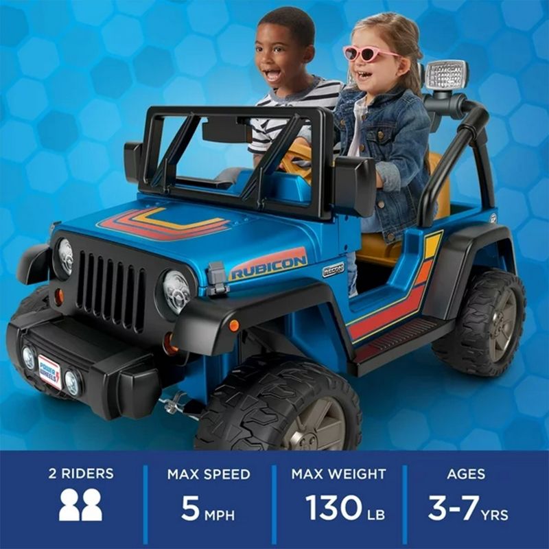 Fisher-Price Power Wheels 2 Seater Battery Operated Retro Jeep Wrangler Ride On Vehicle Toy Car with Working Lights, Pretend Radio, and Storage, 3 of 8