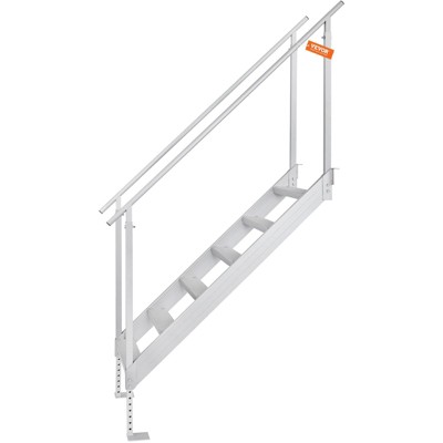 Cesicia Silver Aluminum Alloy Pontoon Boat Ladder with Dual Handrails and Nonslip Rubber Mat