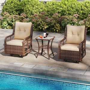 Costway 3 PCS Patio Furniture Set with 2-Tier Side Table and Cushions for Porch Brown/Black - 1 of 4