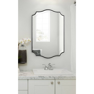 Hollyn 36''x25'' Traditional Black Wood Scalloped Wall Mirror