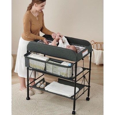 SweDrea Large Storage Rack Foldable Diaper Changing Station with Wheels