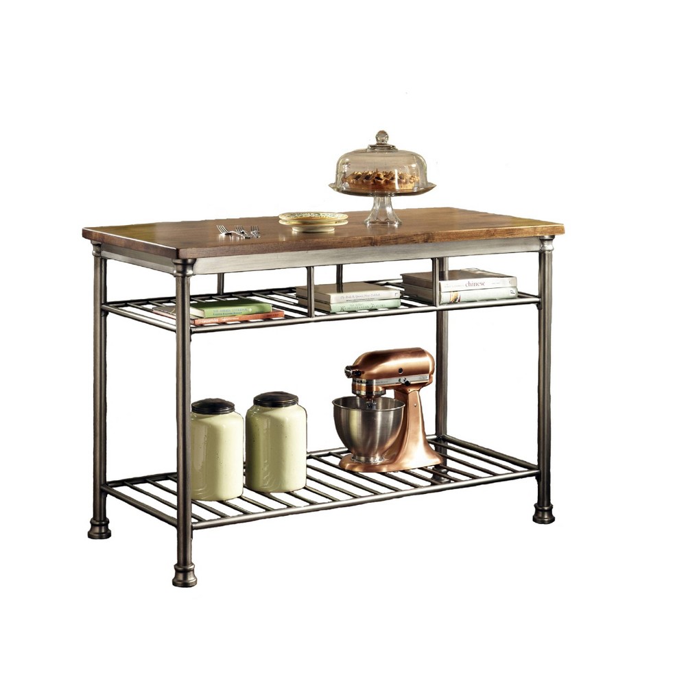 Photos - Kitchen System Orleans Kitchen Island Stainless Steel Base with Wood Top Brown - Homestyl