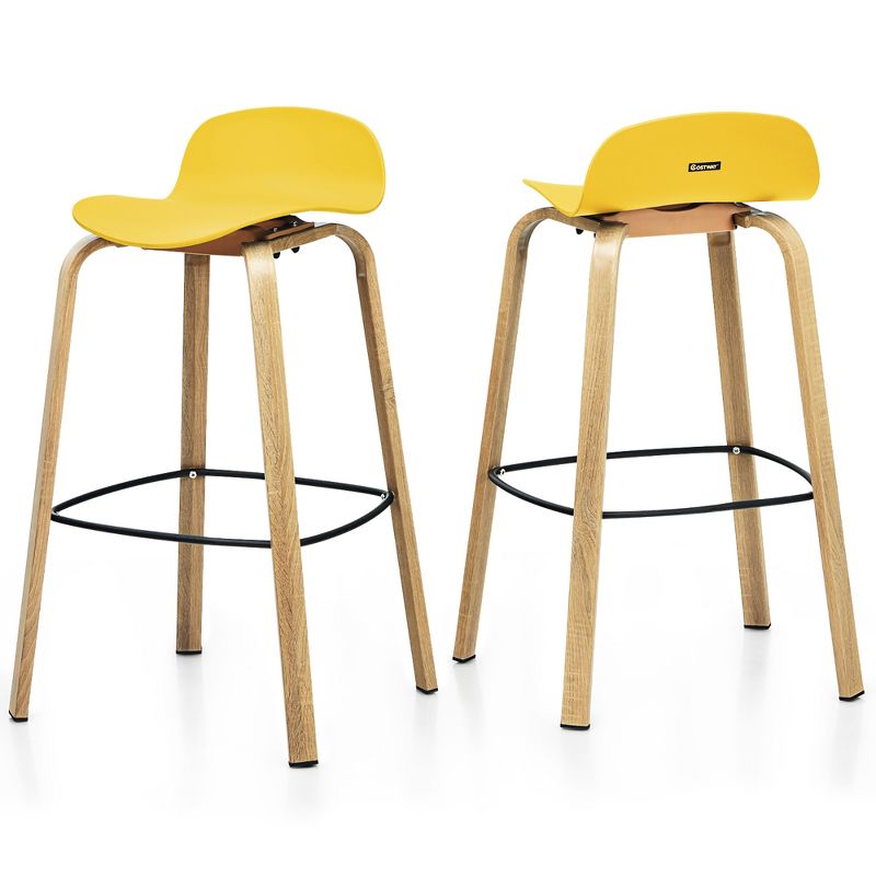 Costway Set of 2 Counter Height Bar Stools w/Footrest&Solid Metal Legs Yellow\Green, 1 of 10
