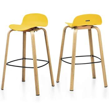 Costway Set of 2 Counter Height Bar Stools w/Footrest&Solid Metal Legs Yellow\Green