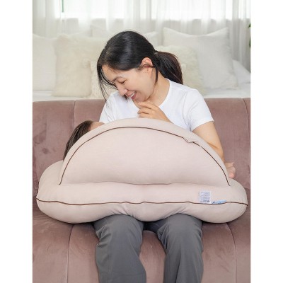Pharmedoc Nursing Pillow for Breastfeeding with Safety Bumper & Adjustable Waist Straps - Removable Cover, Mocha