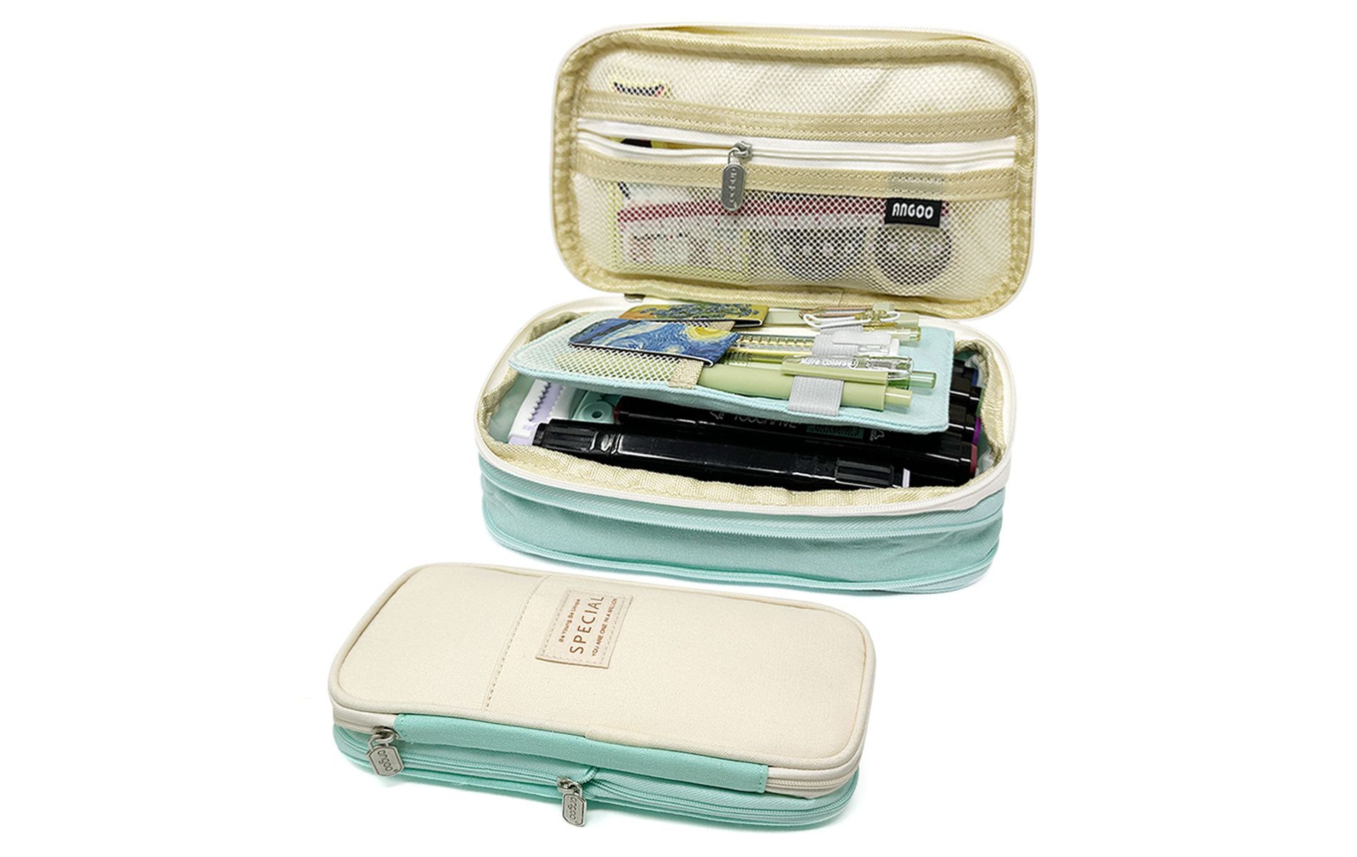 Wrapables Large Capacity Pencil Case, Expandable Pencil Pouch for Stationery Tools, Aqua