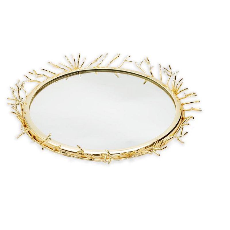 Classic Touch Decorative Round Mirror Tray with Gold Design Border, 1 of 3