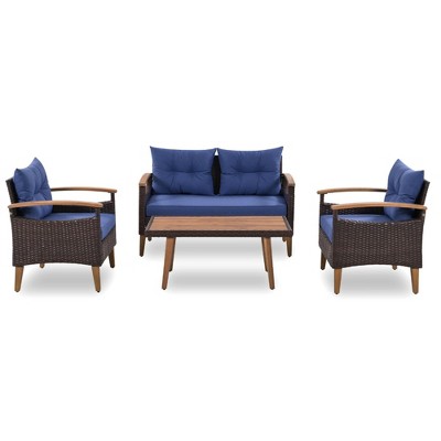 YOOCOZZ 4-Piece Patio Seating Set with Wood Table and Legs