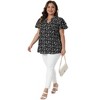Women's Plus Size Floral Ruffle V Neck Double Short Sleeve Pleated Summer Casual Blouse - Agnes Orinda - 3 of 4