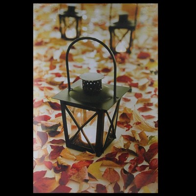 Autumn Lanterns LED Lighted Canvas Art Print with Fall Leaves