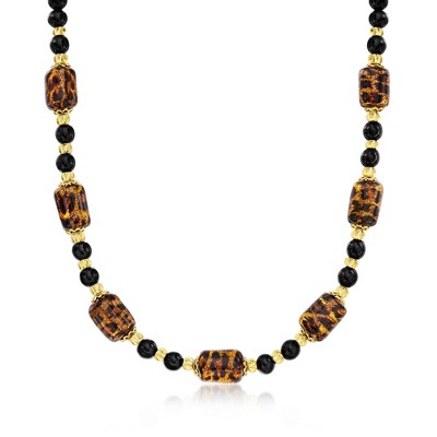 Ross-Simons Italian Leopard-Print Murano Glass Bead Necklace in 18kt Gold Over Sterling Size 18
