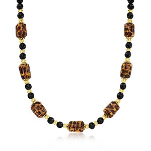 Ross-Simons Italian Leopard-Print Murano Glass Bead Necklace in 18kt Gold Over Sterling Size 18 - 1 of 4