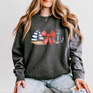 Simply Sage Market Coquette Ship Anchor Lightweight Garment Dyed Sweatshirt - S - Pepper - 1 of 4