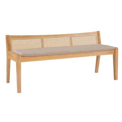 52 Bessie Boho Natural Cane Upholstered Seat Backed Bench Natural Powell Target