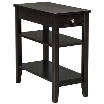 Costway 3-Tier Side End Table with Drawer Double Shelf Narrow Nightstand Espresso\Black