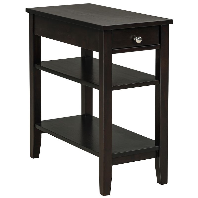 Costway 3-Tier Side End Table with Drawer Double Shelf Narrow Nightstand Espresso\Black, 1 of 11