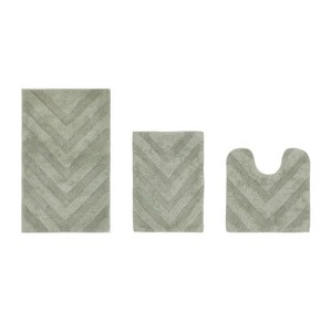 Hugo 3-Piece Bath Rug Set 100% Premium Cotton Tufted Chevron Pattern Bathmats for Bathroom, Super Soft Absorbent Machine Washable - 1 of 4