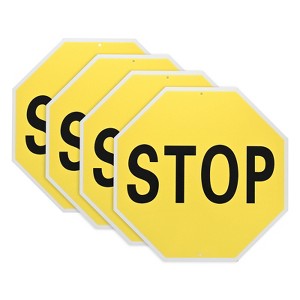 Unique Bargains Aluminum Reflective Traffic Durable Stop Sign Black Lettering On Yellow Background - 1 of 4